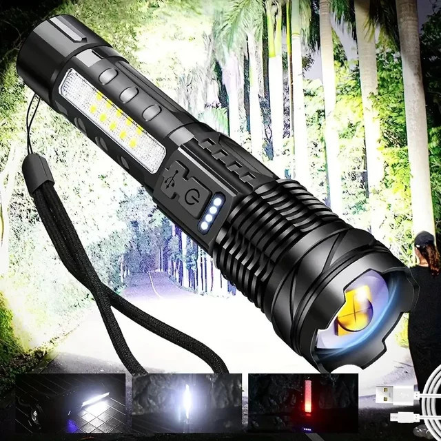 ESMARTER Wiederaufladbare Taschenlampe mit Flutlicht und Seitenlicht in Schwarz - Bild 1