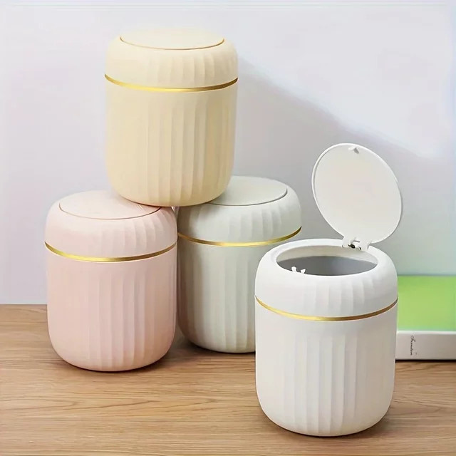 Mini-Desktop-Mülleimer mit Deckel aus Kunststoff in Pink, ideal für Schreibtisch und Büro - Bild 1