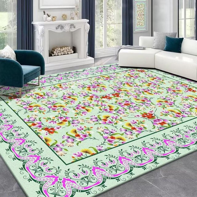 Retro Teppich mit floralem Design in Creme und Beige, rechteckiger Wohnzimmerteppich aus Polyester, B/T: 140 x 200 cm - Bild 1