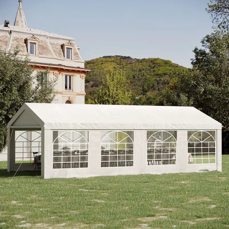 Gartenpavillon Festzelt aus Polyethylen mit verzinktem Stahlgestell und 8 Fenstern, Farbe: Weiß, B/T/H: 800 x 400 x 280 cm - Bild 3