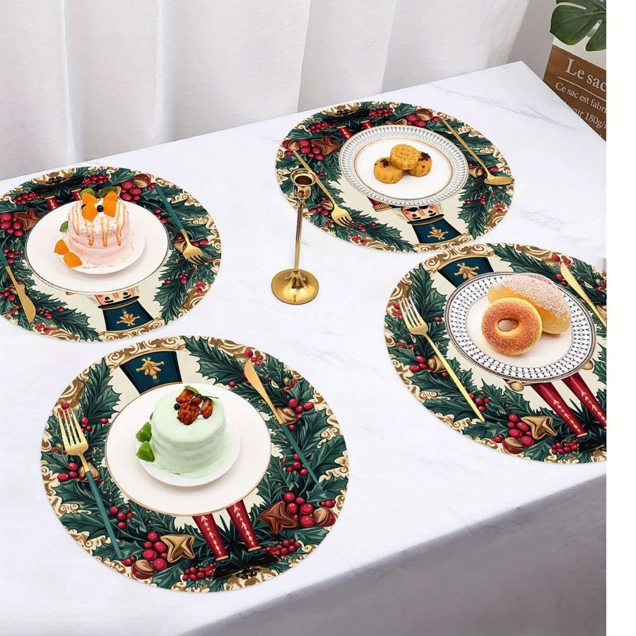 VIKAMA 4-teiliges Weihnachts-Tischset mit Nussknacker-Design für Feiertags-Tischdekorationen - Bild 3