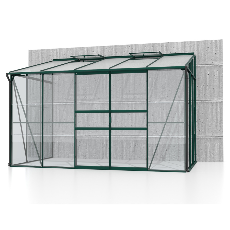 Vitavia Anlehn-Gewächshaus Ida 6500 in Smaragdgrün mit 6,5 m² Fläche, Pultdach und Doppel-Schiebetür aus Aluminium und Glas/Polycarbonat - Bild 2