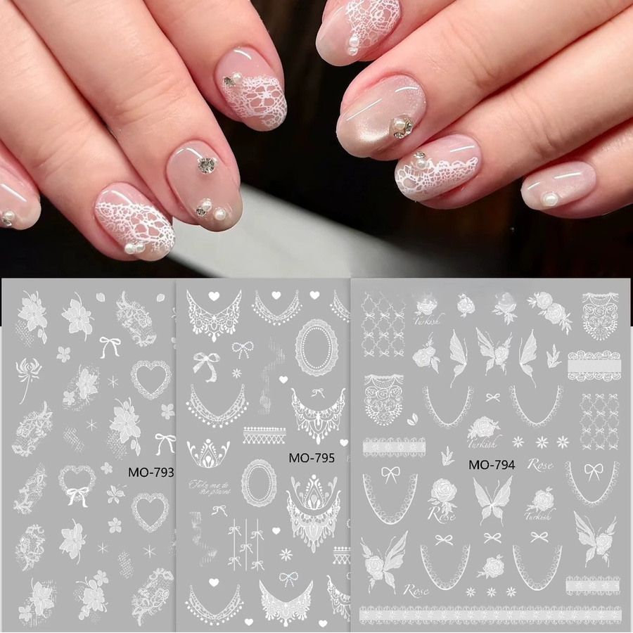 Misscheering Nagelaufkleber, Weiß, Glänzend, 3D Spitzen-Design - Bild 1