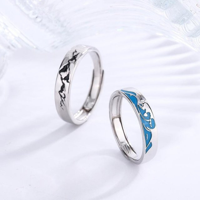 POMOiii Paarring, 925 Silber, Berg- und Meeresdesign, Unisex - Bild 1