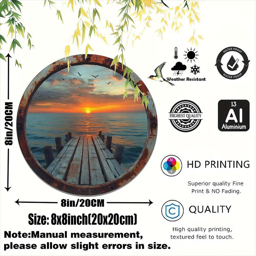 Rundes Aluminium-Wandkunstschild Potdemiel Vintage Beach Sunset in Multicolour, Durchmesser: 20,32 cm - Bild 2