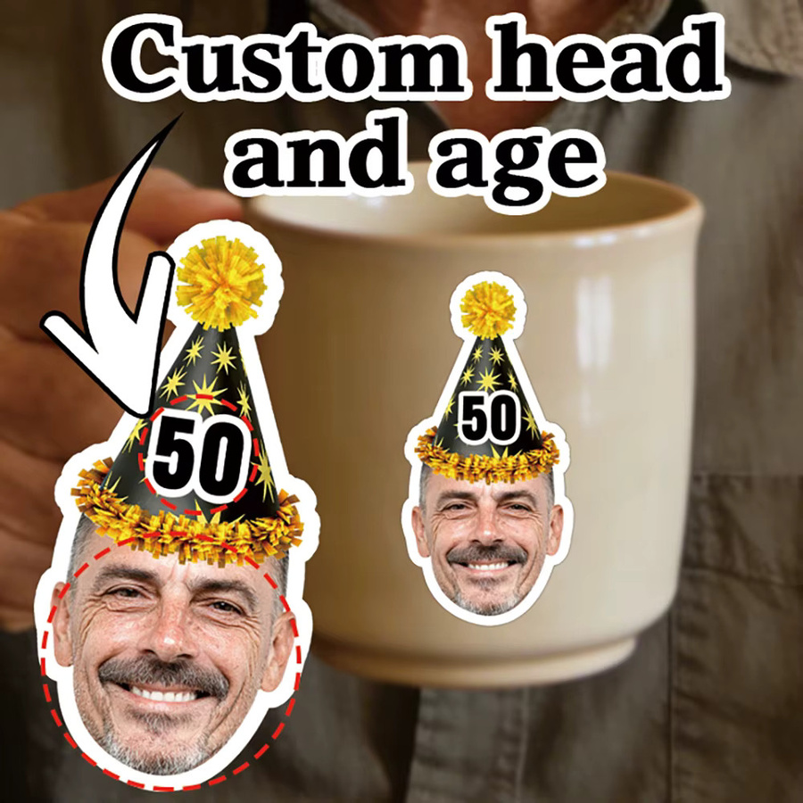 20 Stück personalisierte Cyuan Geburtstag Aufkleber mit individuellem Gesichtsfoto und Altersnummer, bunte Partydekoration aus Papier - Bild 4