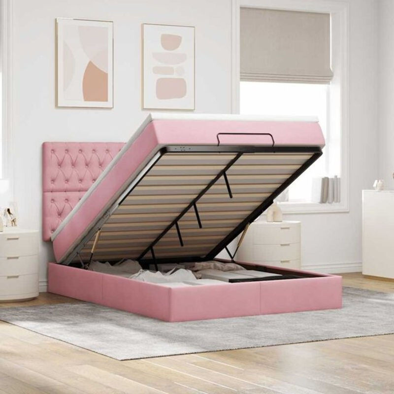 Vidaxl Ottoman Polsterbett mit Matratze und LED-Beleuchtung in Rosa, B/T/H: 140 x 200 x 128 cm - Bild 1