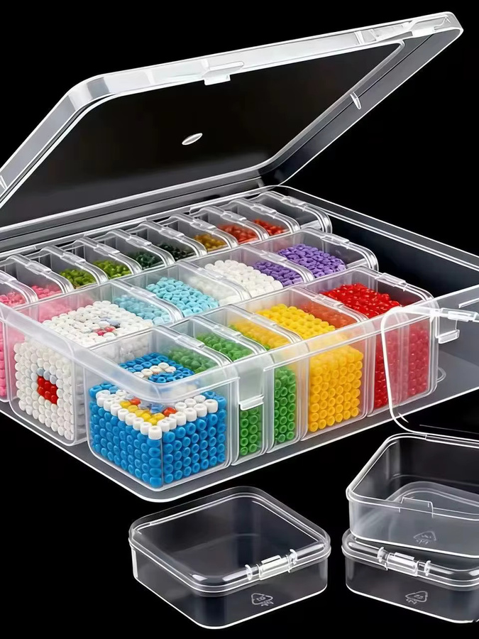 30 Stück Perlen-Organizer-Boxen aus transparentem Kunststoff mit Klappdeckel für Schmuck und Bastelarbeiten, B/T/H: 22,5 x 6,0 x 30,0 cm - Bild 5