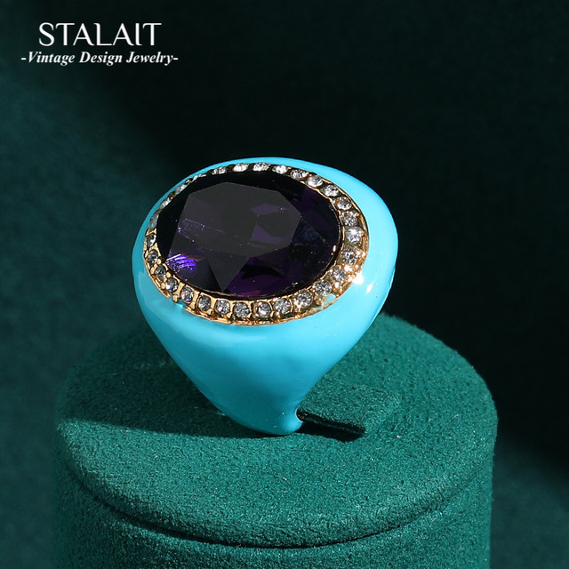 STALAIT Ringe, Messing, Gold, Kristall, Damen, Vintage - Bild 1