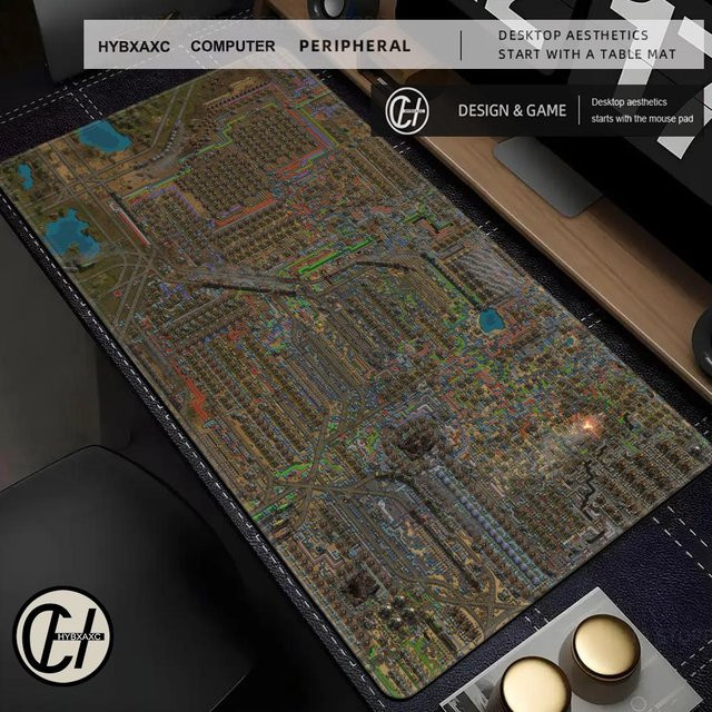 Bellissimo Gaming Mauspad Factorio in Schwarz und Multicolour, rutschfeste Gummi-Mausunterlage mit kantengenähten Rändern - Bild 1