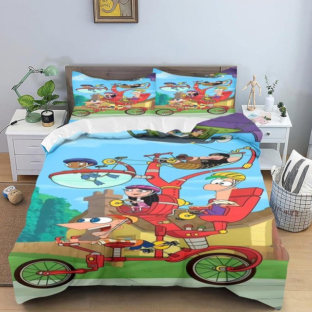 Yiran Home Phineas und Ferb Bettwäsche Set aus Polyester mit Duvetbezug und Kissenbezug für Kinder, Mehrfarbig, B/H: 200 x 220 cm - Bild 1