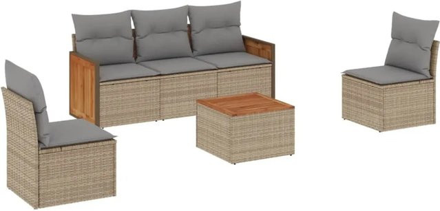 vidaXL 6-teilige Garten-Sofagarnitur aus Polyrattan in Beige mit Kissen und Couchtisch für Terrasse und Garten - Bild 1