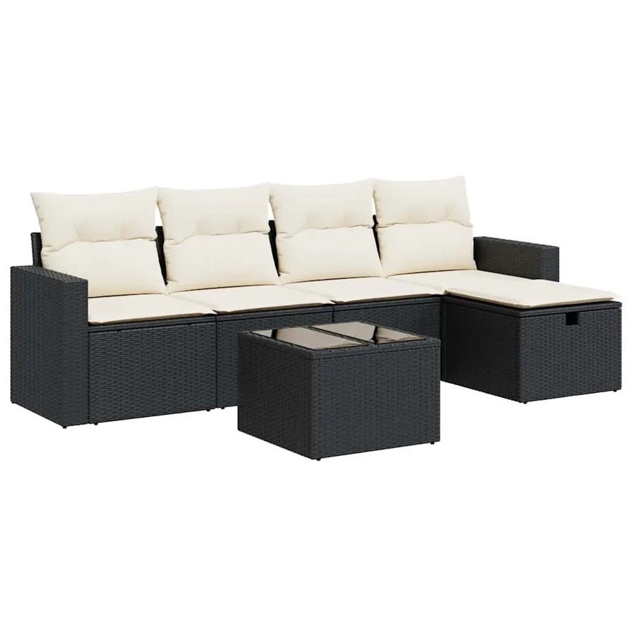 vidaXL 6-teilige Garten-Sofagarnitur aus Poly-Rattan mit Kissen in Schwarz - Bild 2