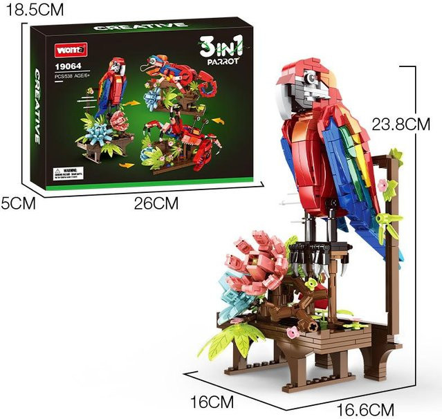 3-in-1 Papageien Bauklötze Set, Tierfiguren - Bild 1