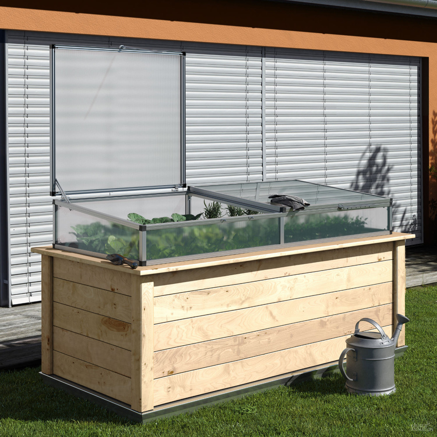 KGT Frühbeet Aufsatz Woody 210 aus Aluminium und Polycarbonat, silberfarben, B/T/H: 207 x 91 x 31 cm - Bild 4