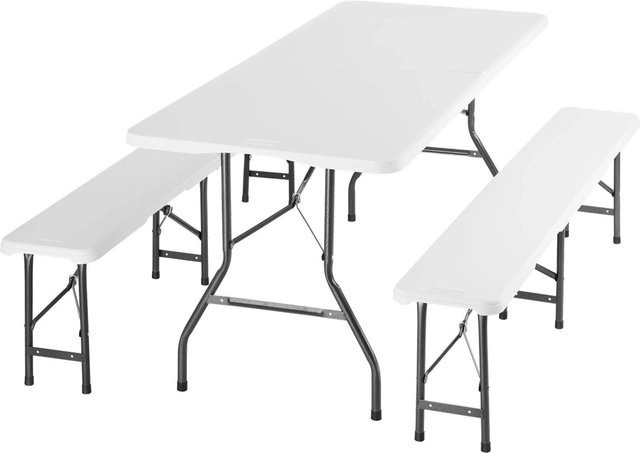 tectake Campingtischgarnitur Panja klappbar für 8 Personen, wetterfest, weiß, B/T/H: 180 x 70 x 74 cm - Bild 1
