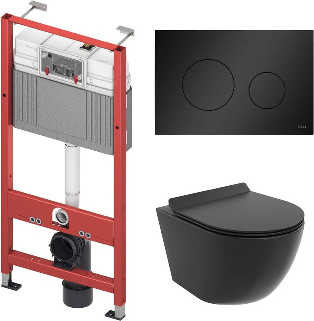 KOLMAN WC-Komplettset mit Vorwandelement, Wand-WC aus Keramik und Betätigungsplatte in Schwarz - Bild 1
