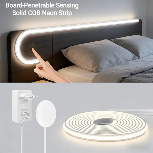 AIMENGTE COB Neon-LED-Lichtstreifen aus Silikon in Warmweiß, IP65 Wasserdicht, DC24V mit dimmbarer Touch- und Bewegungssensor-Steuerung - Bild 1
