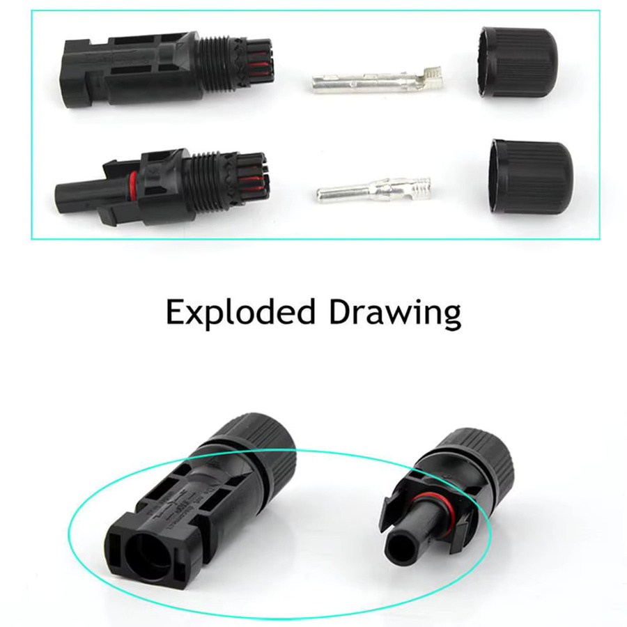 AOKIN Solar PV Stecker Set mit 5 Paaren Anschlüssen und 2 Schraubenschlüsseln, Wasserdicht, Schwarz - Bild 3