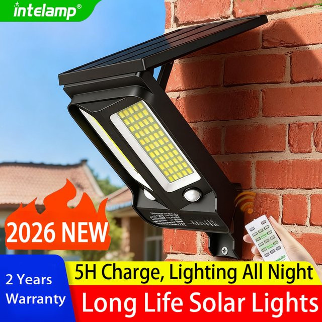 Intelamp Solar-Wandleuchte mit Bewegungsmelder, IP65 wasserdichte Außenleuchte für Garten und Hof, Schwarz, Rechteckig - Bild 1