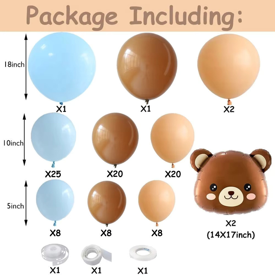 98-teiliges Ballon-Girlanden-Set Braunbär Thema für Babypartys und Geburtstage in Blau und Rosa - Bild 2