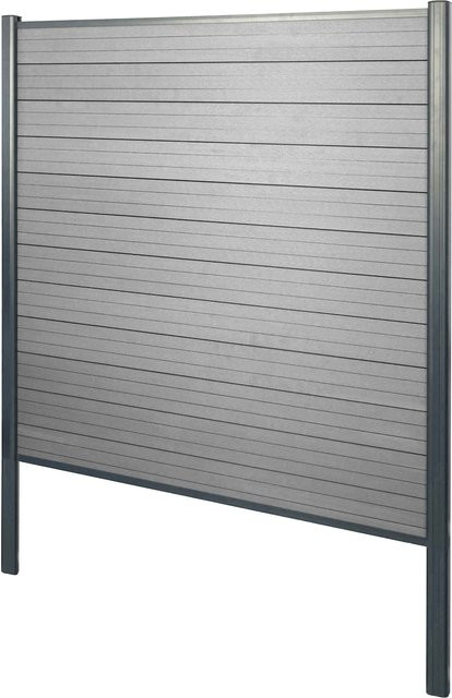MCW WPC-Sichtschutz Savoie Basiselement als Windschutz Zaun mit Alu-Pfosten zum Einbetonieren, Grau, Höhe: 190 cm - Bild 1