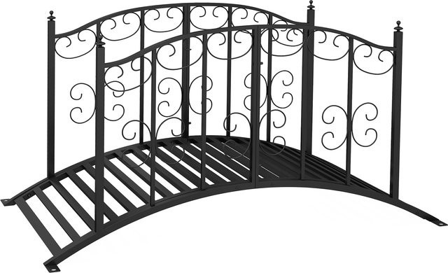 Outsunny Gartenbrücke aus Stahl mit Geländer und Blumenmuster in Schwarz, Dekobrücke für Teich, Balkon und Terrasse, Breite: 119 cm - Bild 1