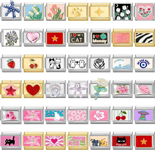 Yolorist Charms Edelstahl, Blumen, Herz, Schmetterling, Kirsche, 9mm - Bild 1