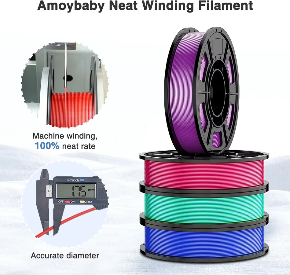 3D Maliang Seiden-PLA-Filament 1,75 mm Bündel mit 4 Farben (Rosa, Cyan, Blau, Lila), 4 x 250 g - Bild 4