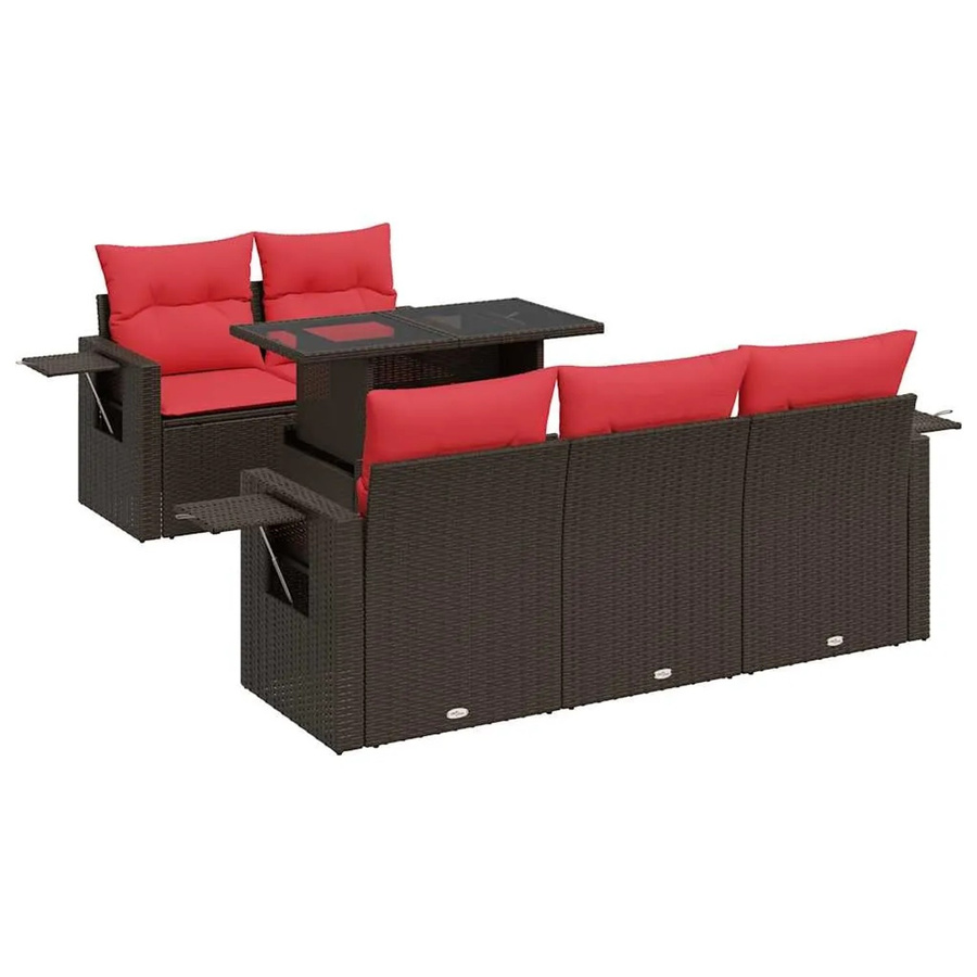 vidaXL 6-teilige Garten-Sofagarnitur aus braunem Poly-Rattan und Akazie mit Kissen - Bild 2