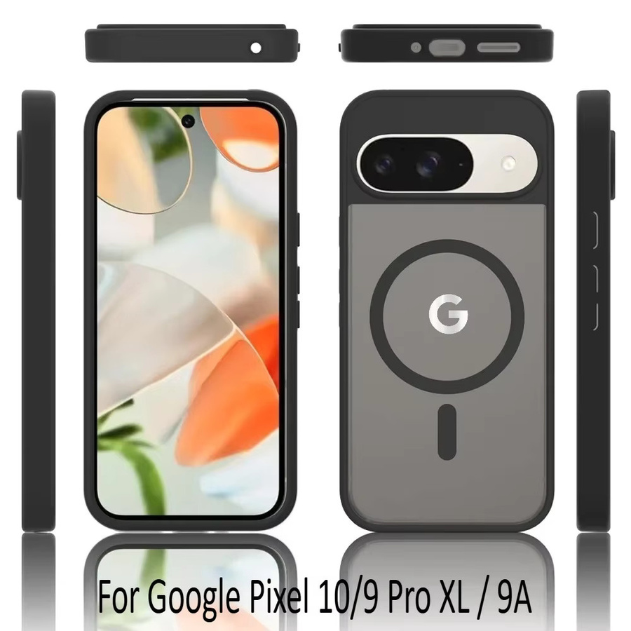 Magnetische kabellose Ladehülle für Google Pixel 10, 9 und 9 Pro XL, mattiertes TPU und PC Gehäuse mit Anti-Drop-Schutz, transparent, lila, schwarz - Bild 2