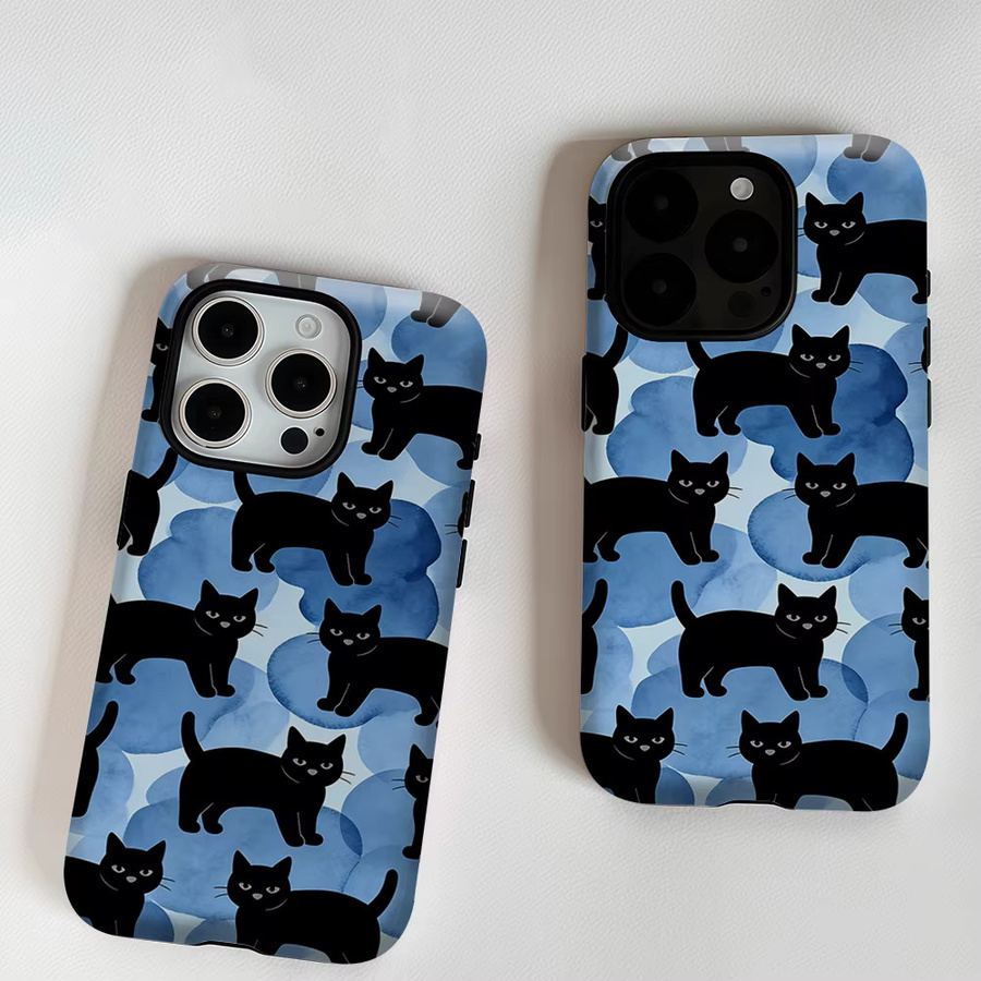 Aurea Case Matte Bumper MagSafe kompatible iPhone Hülle mit Aquarell Schwarzer Katzen Motiv in Schwarz und Multicolour - Bild 6