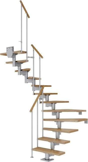 Dolle Mittelholmtreppe Cork Eiche Perlgrau halb gewendelt aus Holz Breite: 292 cm, Tiefe: 75 cm - Bild 1
