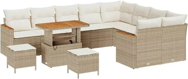 vidaXL Garten-Sofa-Set aus Poly-Rattan und Stahl in Beige mit 12-teiligem Polster-Set und Tisch im modernen Stil - Bild 1