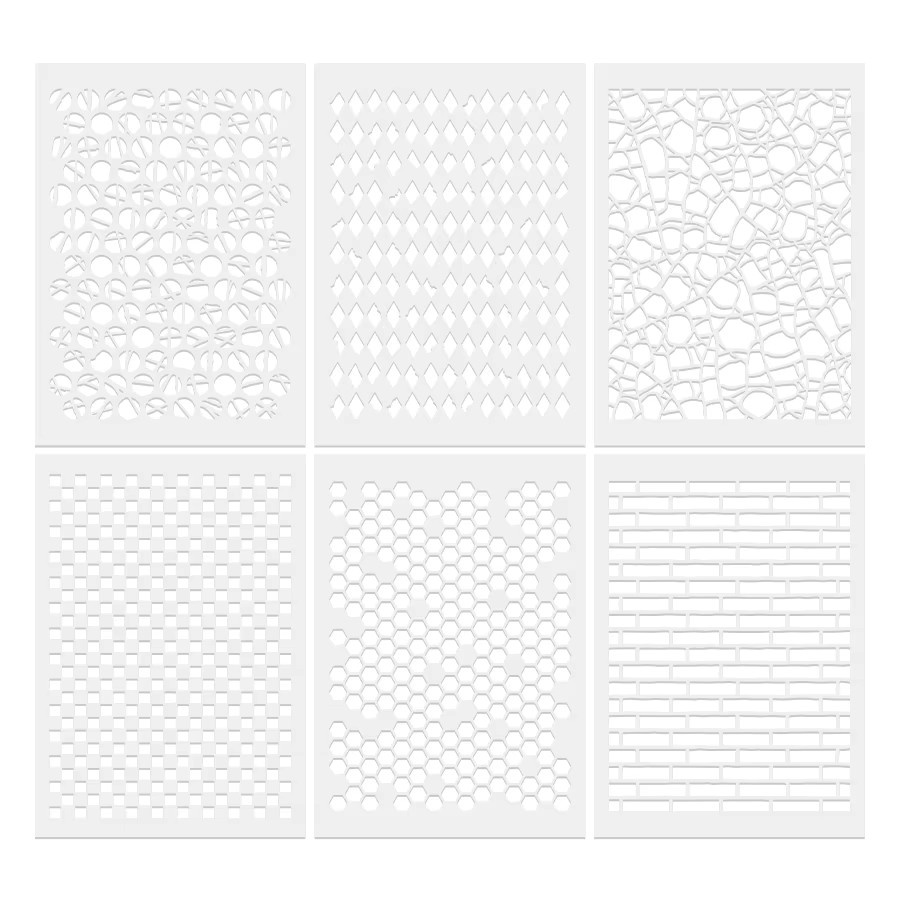 6er Set A4 Malvorlagen mit geometrischen Mustern aus Kunststoff in Weiß für DIY Wandkunst und Handwerk - Bild 2
