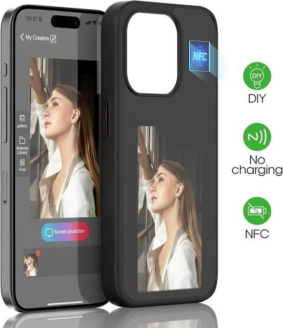 Personalisierte Apple iPhone 15 Pro Handyhülle mit NFC-Bildschirmprojektion in Blau oder Schwarz - Bild 1