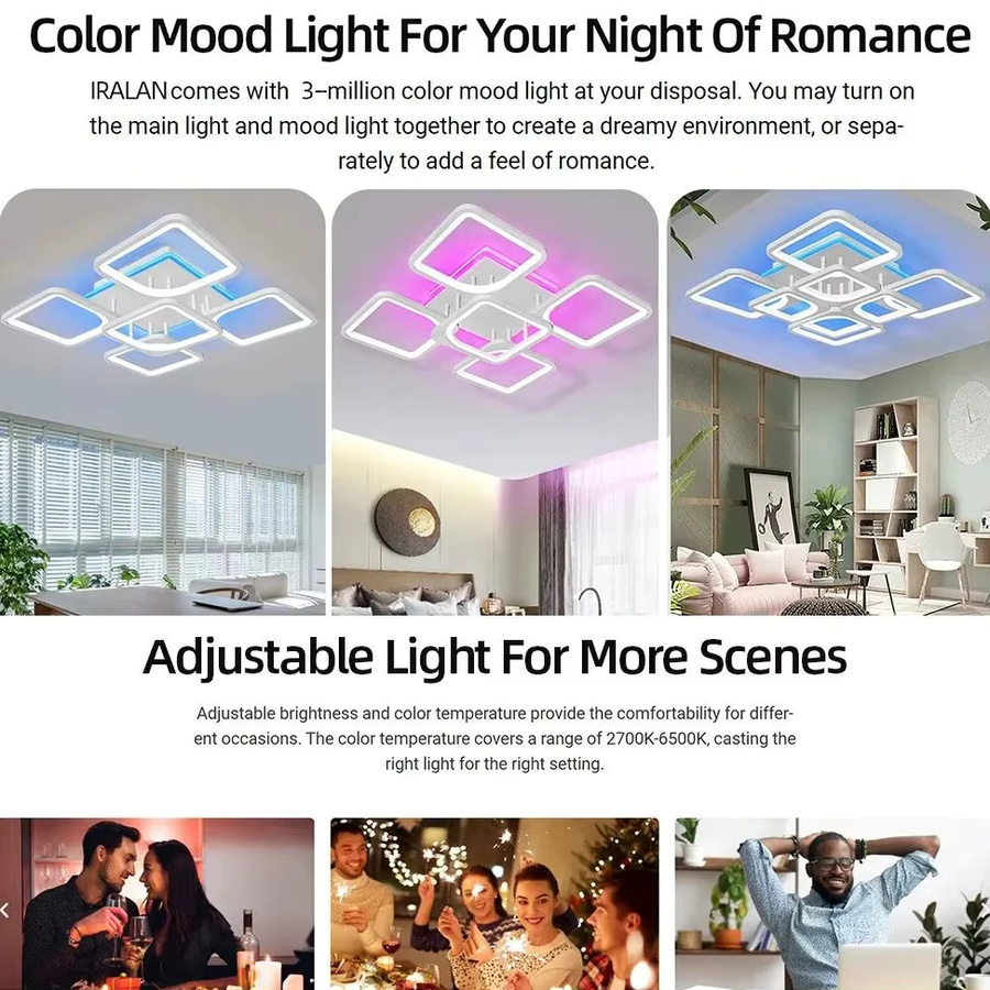 IRALAN Nordic LED Deckenleuchte in Weiß, dimmbar mit Fernbedienung und App-Steuerung für Wohnzimmer und Schlafzimmer - Bild 2