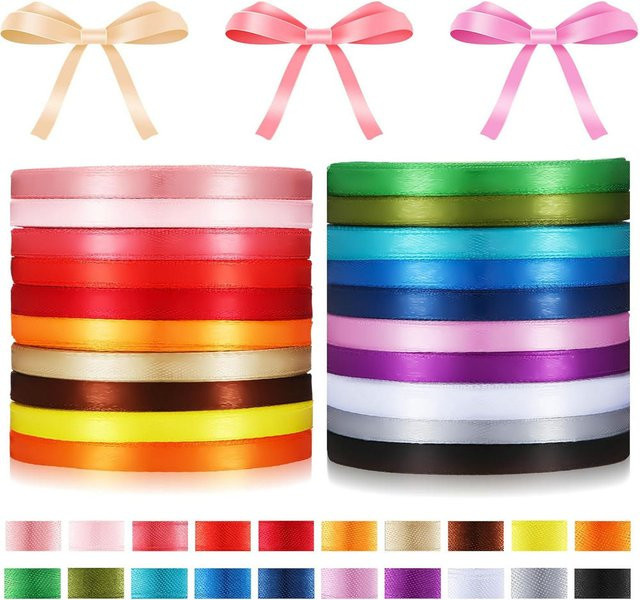 SUNEEYDAY Satinband Set Multicolour, 10 mm Breite, 25 Yards für DIY-Bastelbedarf, Geschenkverpackung und Hochzeitsdekoration - Bild 1