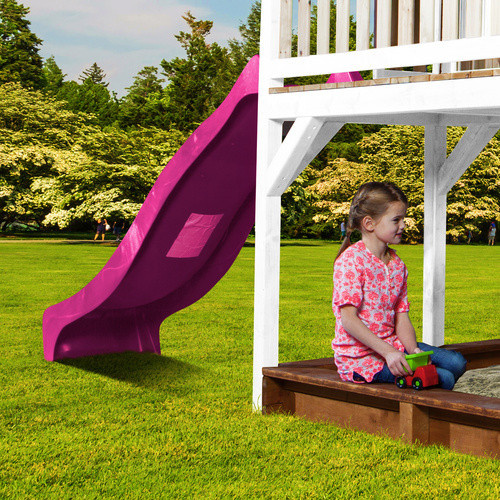 Axi Spielturm Liam aus Holz in Braun-Weiß mit lila Rutsche, B/H/T: 377 x 291 x 255 cm - Bild 2