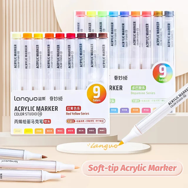 Languo Acryl-Markierungsstifte mit weichem Pinselkopf für Künstler und DIY-Handwerk in Schwarz und Mehrfarbig - Bild 1