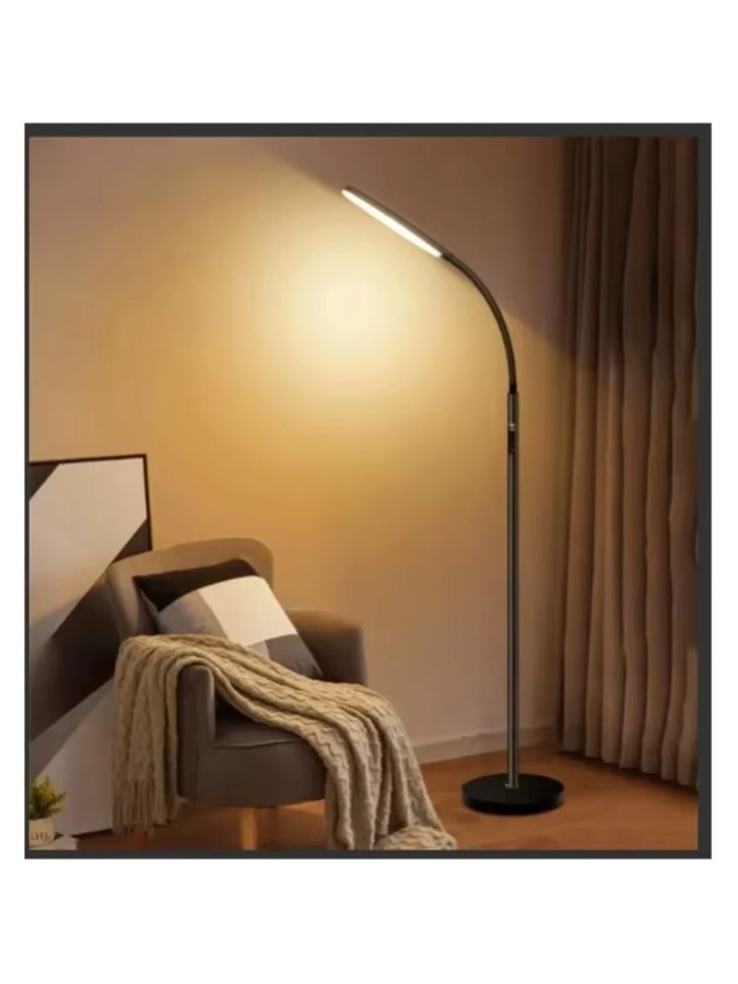 Moderne Stehleuchte in Schwarz mit 360 Grad drehbarem Schwenkarm aus Metall für Wohnzimmer, Schlafzimmer und Büro, Höhe: 140 cm, Breite: 30 cm, Tiefe: 18 cm - Bild 6