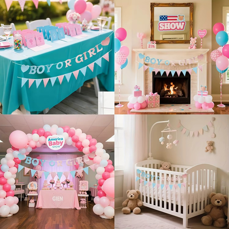 OURFETE Babyparty Dekoration Oh Baby Junge oder Mädchen Banner in Rosa, Blau und Multicolour als hängende Papier-Dekoration für die Geschlechts-Enthüllungs-Party - Bild 4