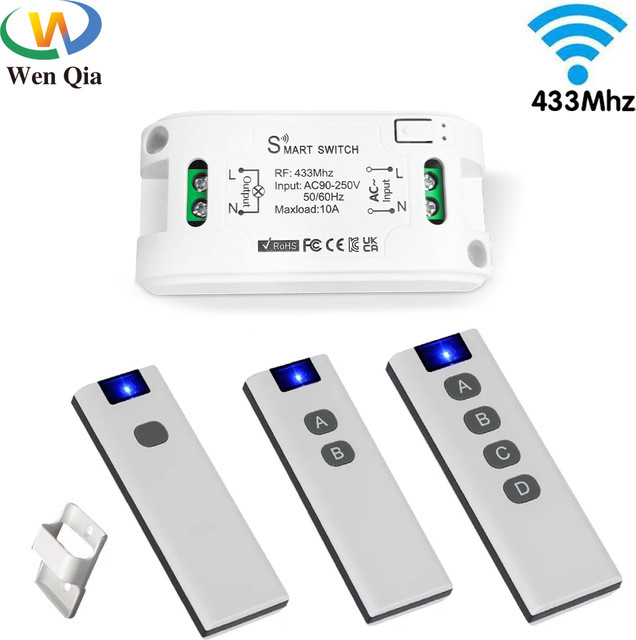 Wenqia RF 433 MHz Smart Home Push Button Lichtschalter, universelle drahtlose Fernbedienung und Relaisempfänger für LED und Lüfter, Farbe: Weiß - Bild 1
