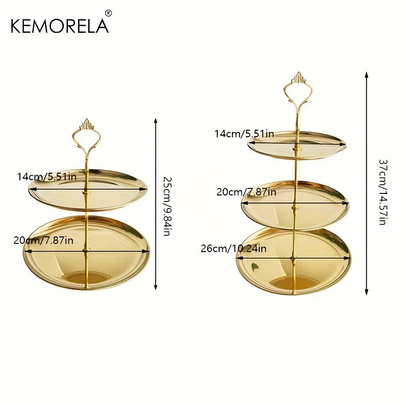 KEMORELA Etagere aus Edelstahl für Kuchen und Obst, 2/3 Schichten, rund, Gold oder Silber - Bild 3