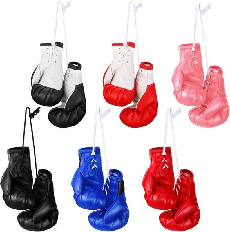 Mini-Boxhandschuhe aus Leder als hängende Dekoration in Weiß und Mehrfarbig, Größe: 10 cm - Bild 1