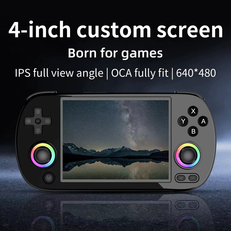 ANBERNIC RG40XX H Handheld-Spielkonsole mit 4 Zoll Bildschirm, Linux-System, Joystick und RGB-Lichteffekt in Schwarz - Bild 3