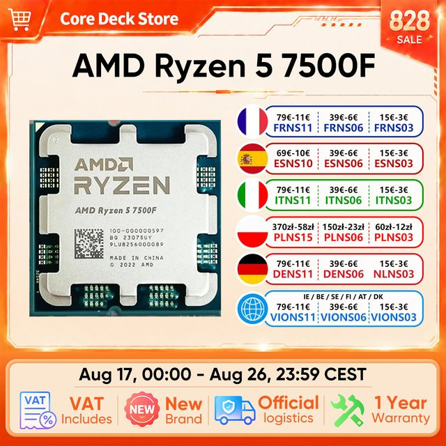 AMD Ryzen 5 7500F Prozessor mit AM5 Sockel, 6 Kernen, 12 Threads, bis zu 5,0 GHz und 32 MB Cache - Bild 1