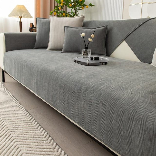 Super Six Universal-Sofabezug aus Chenille in Grau mit Chevron-Streifen, rutschfeste L-förmige Sofamatte, Breite: 70 cm, Tiefe: 70 cm - Bild 1
