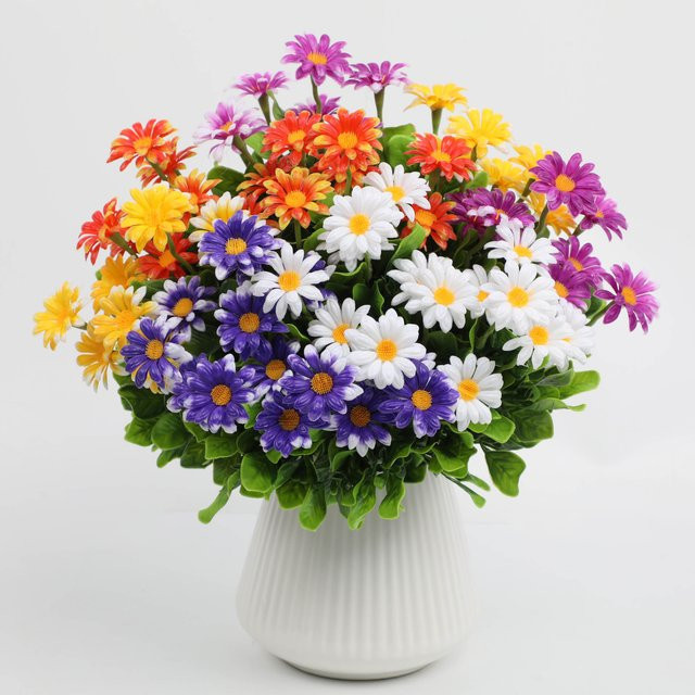 5 oder 10 Stück künstliche Seiden-Gänseblümchen in Gelb und Multicolour für Hochzeitskränze und Tischdekoration - Bild 1