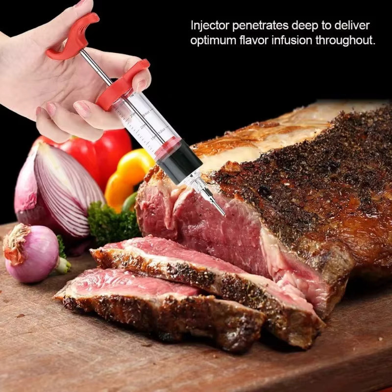 Edelstahl Fleischinjektor Set in Rot für BBQ, Grill und Braten inklusive Nadeln - Bild 5